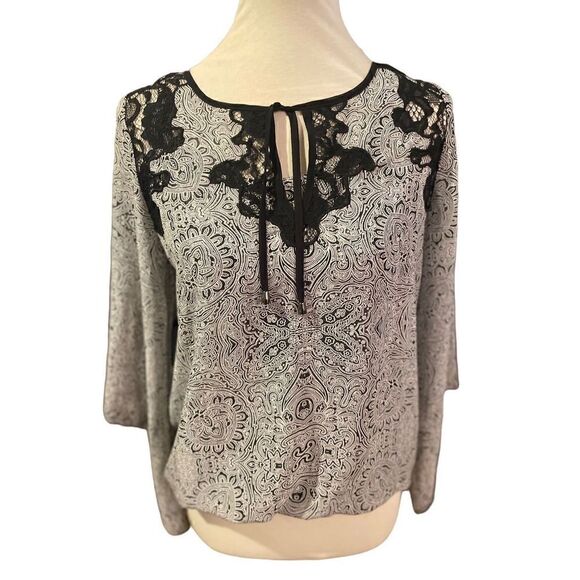 Alfani Women's Gray Lace with Black Paisley Flared Sleeves Semi Sheer Camisole S - Picture 2 of 10
